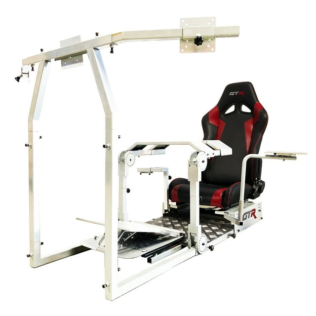 GTR Simulator GTA Pro Model Racing Simulator Cockpit White Frame with Black/Red Seat