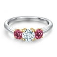 thumbnail image 3 of Gem Stone King 10K Two Tone Gold Sky Blue Aquamarine and Pink Tourmaline Engagement Ring for Women | 1.00 Cttw | Round 5MM | Gemstone March Birthstone | Size 9, 3 of 6