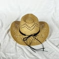 thumbnail image 2 of AOMPMSDX mens Sun Hats Handmade Hollow Straw Cowboy With Curled Brim And Raised Edge Sunscreen Papyrus Beach Caps, 2 of 7