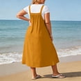 thumbnail image 6 of Tqcoqu Overall Dress for Women Loose Pleated Button Straps Maxi Dress Square Neck Barrel Casual Dresses,Yellow,Women's XL-XXXXXL, 6 of 8