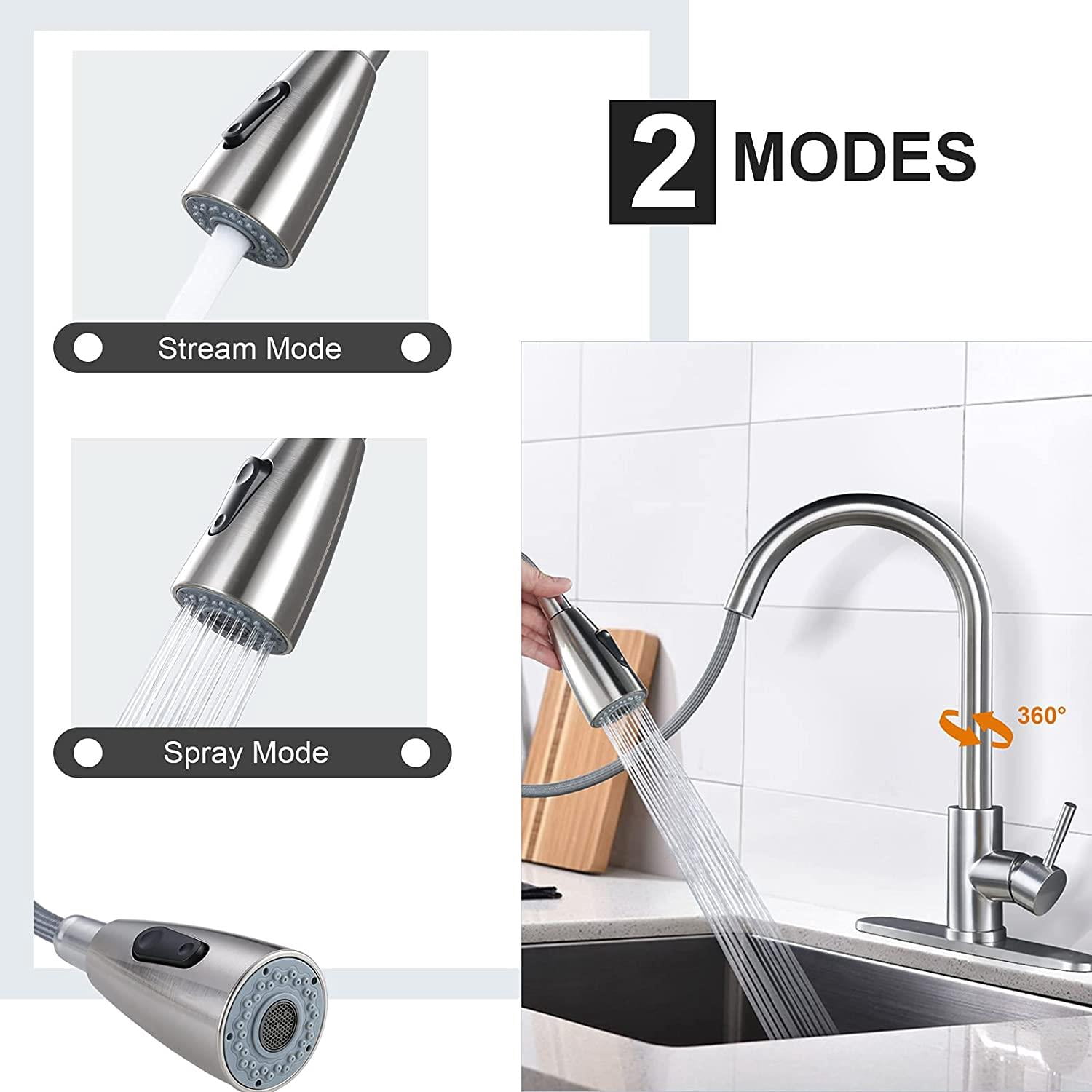 Wowow Single Handle Kitchen Sink Faucet with Sprayer, High Arc Brushed Nickel Faucet with Deck Plate