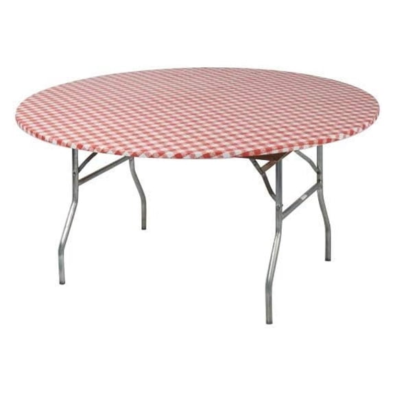 60" Round Fitted Plastic Table Covers, Bundle of 5 (Red Gingham)