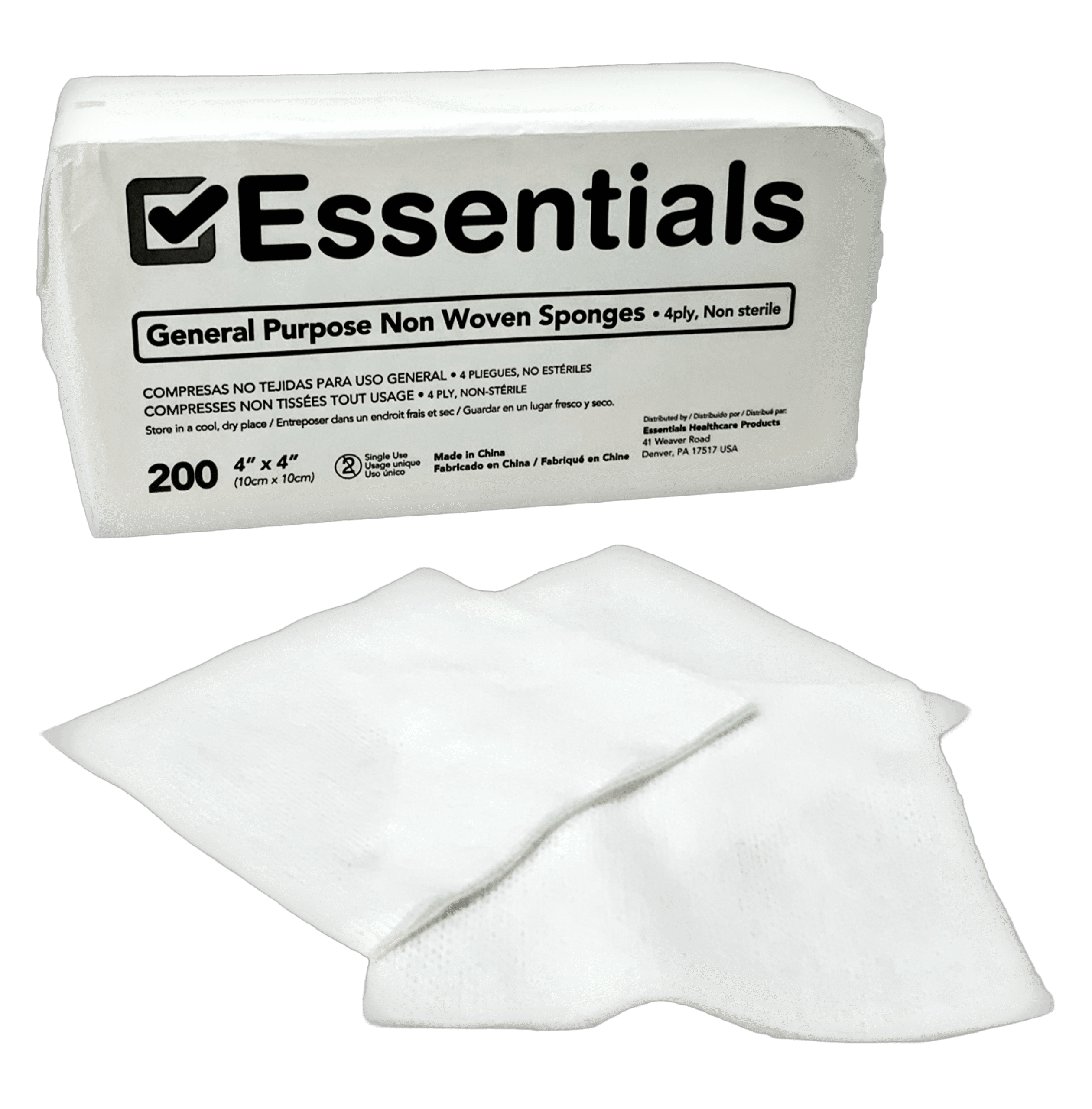 Essentials NonSterile Gauze Sponges 200 Count, 4Ply, 4’’ x 4