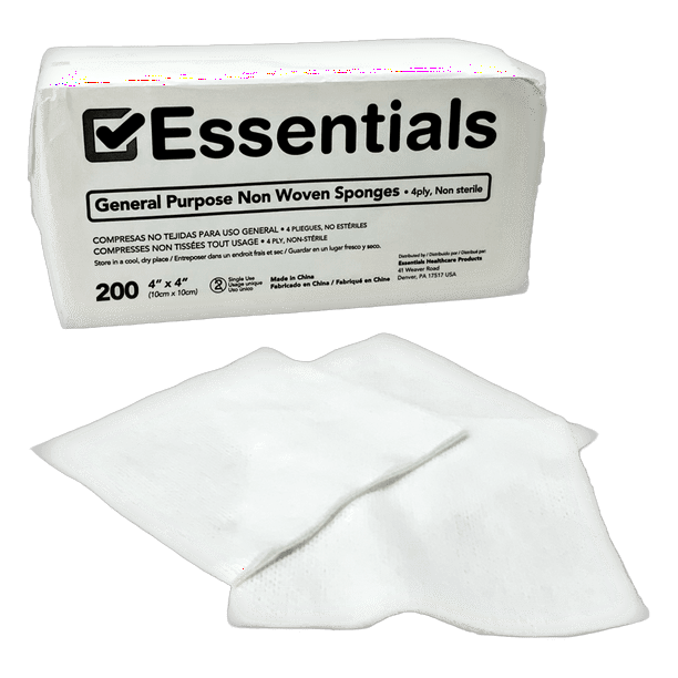 Essentials NonSterile Gauze Sponges 200 Count, 4Ply, 4’’ x 4
