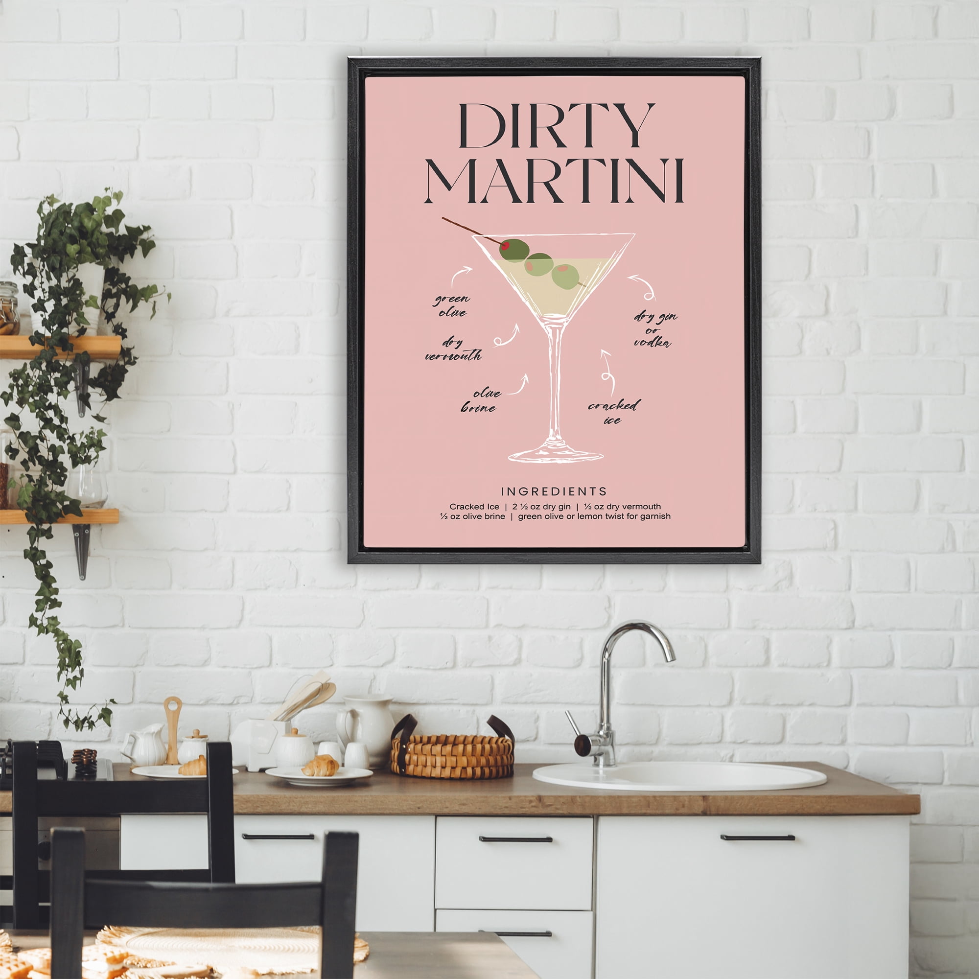 Stupell Industries Dirty Martini Pink Recipe Black Framed Floater Canvas Wall Art, design by Lettered and Lined