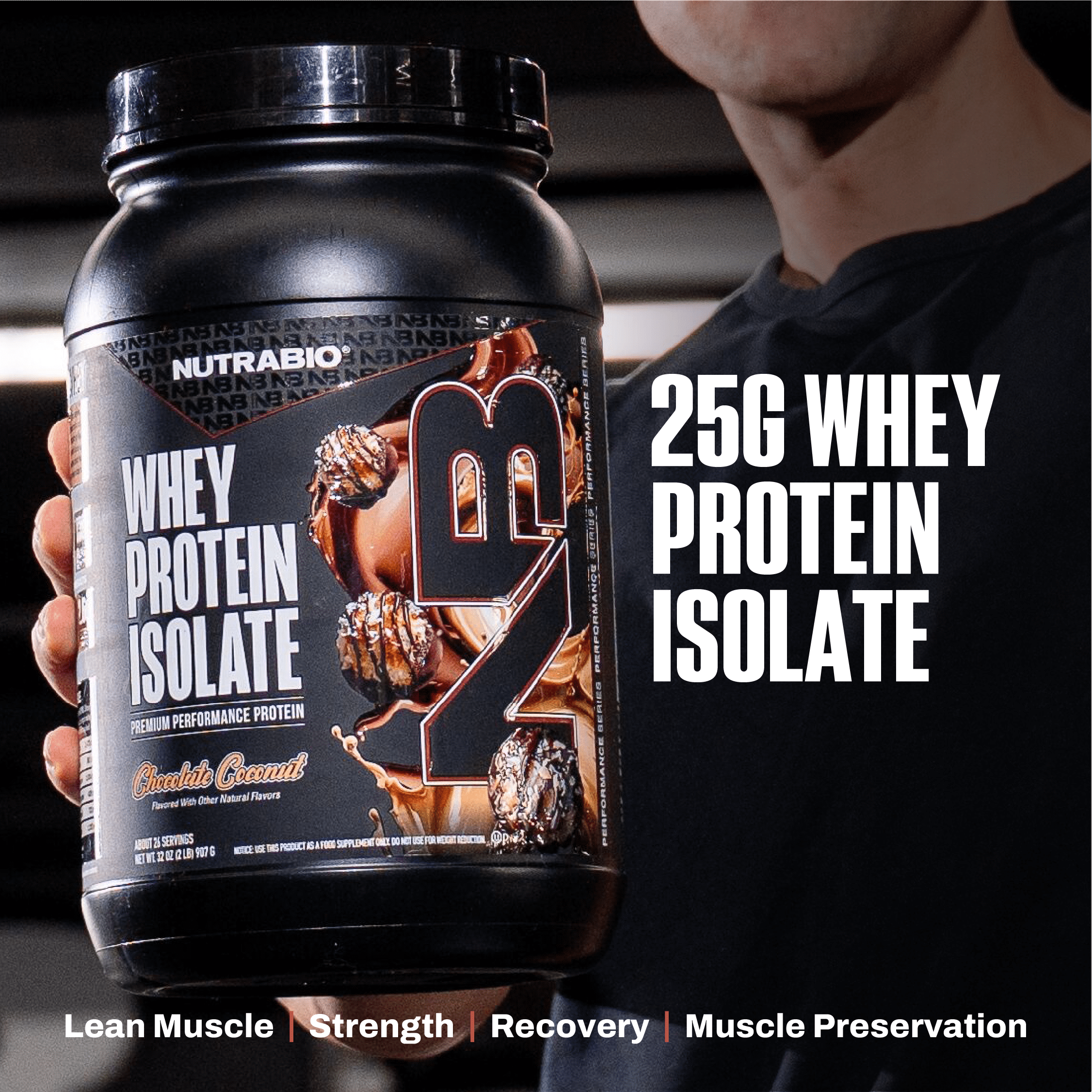 NutraBio Whey Protein Powder Isolate Supplement – 25g of Protein Per Scoop with Complete Amino Acid Profile - Soy and Gluten Free - Zero Fillers and Non-GMO - Chocolate Coconut- 2 Lbs.