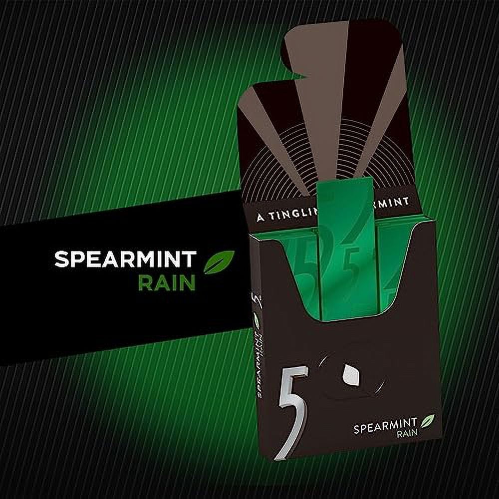 5 Gum Spearmint Rain Sugarfree Gum, 15 Piece (10 pack)..