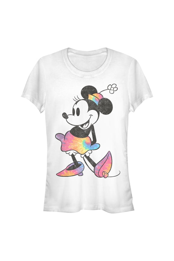 Junior's Mickey & Friends Rainbow Tie-Dye Minnie Mouse  Graphic Tee White Large