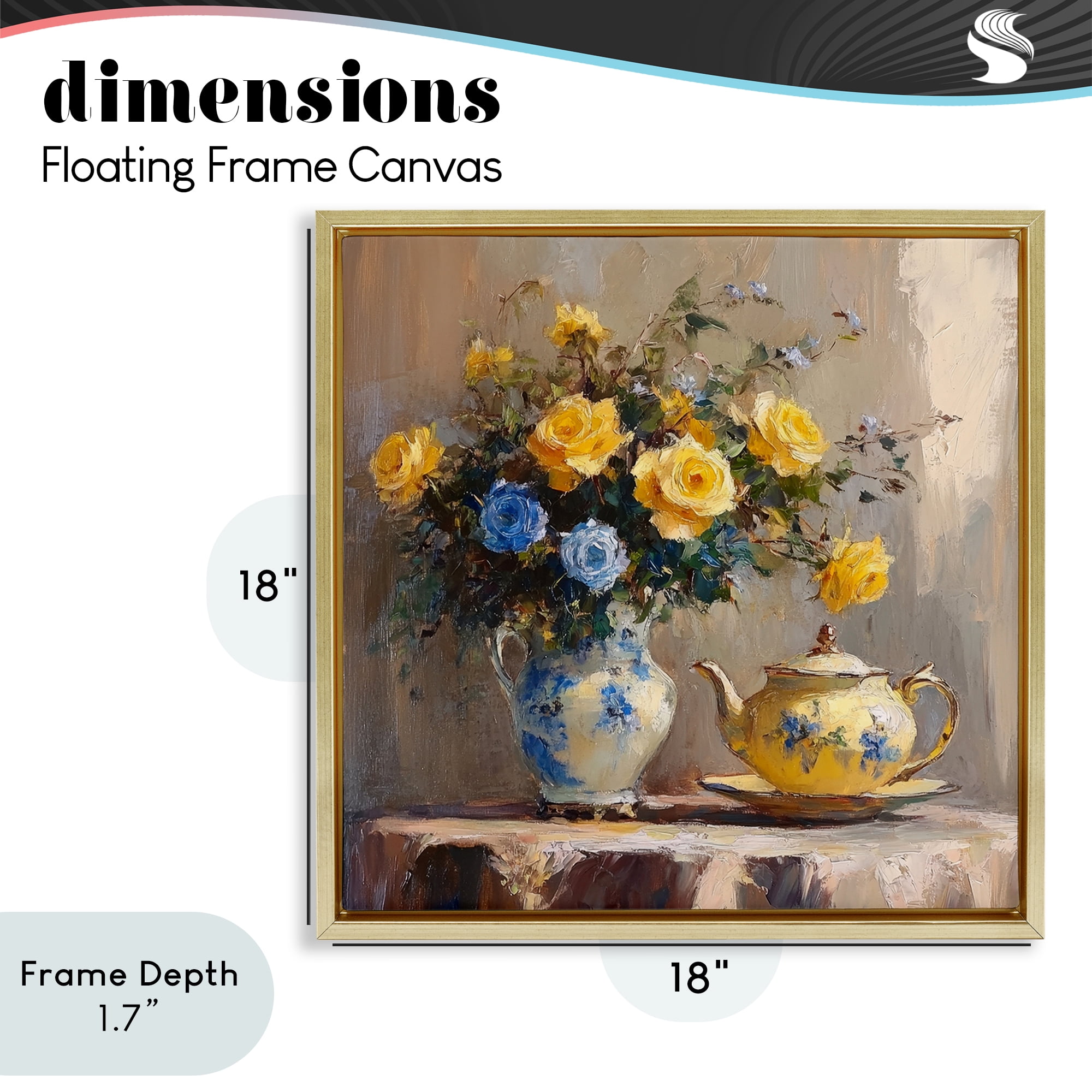 Stupell Industries Tea Time Blue & Yellow Bouquet Gold Framed Floater Canvas Wall Art, design by Petal Prints Design