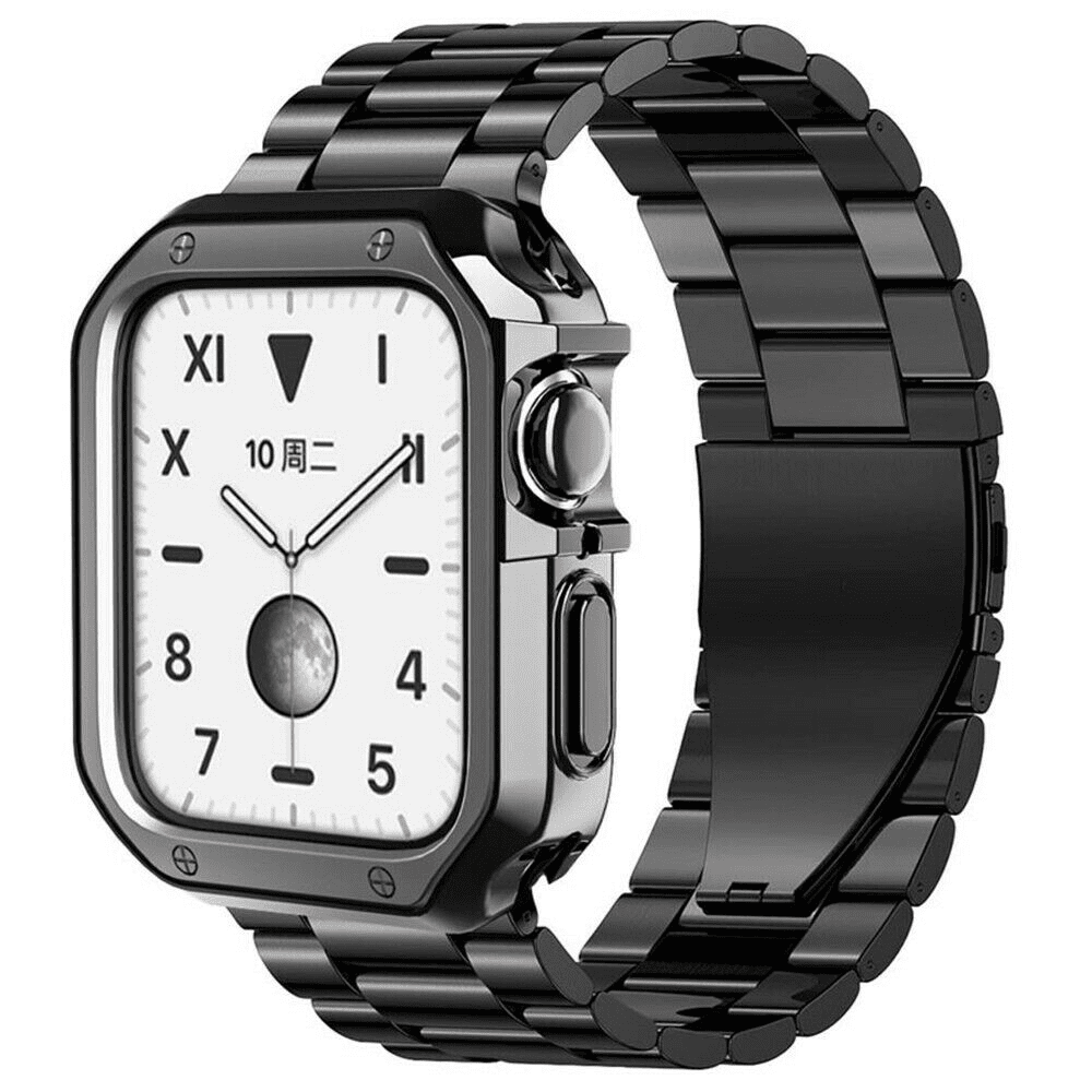 Watch Band + Case for Apple Watch Series 11 10 9 8 7 6 5 4 3 2 1 SE Wrist Strap for iWatch Ultra 49mm Smart-Watch Stainless Steel Metal Link Bracelet, 46mm 45 44 42 41 40 38mm