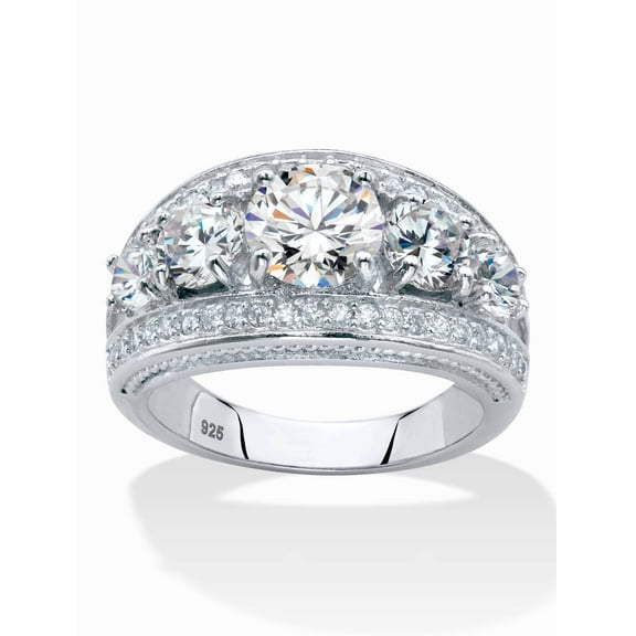 PalmBeach Jewelry Round Graduated Cubic Zirconia Anniversary Ring 3.41 TCW in Platinum-plated Sterling Silver