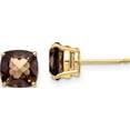 thumbnail image 1 of 14K Yellow Gold 7mm Cushion Smoky Quartz Earring (8 X 8) Made In United States xe108sq, 1 of 4
