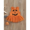 thumbnail image 2 of Bagilaanoe Toddler Baby Girl Halloween Romper Dress Grimace Pattern Sleeveless A-line Princess Bodysuit 6M 12M 18M 24M 3T 4T 5T Casual Mesh Stitching Dress, 2 of 7