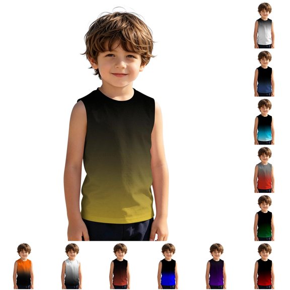 XINXIAOO Kids Boys Tank Top, Gradient Color Soft Sleeveless Vest for Summer Activities, Size 5-6 Years