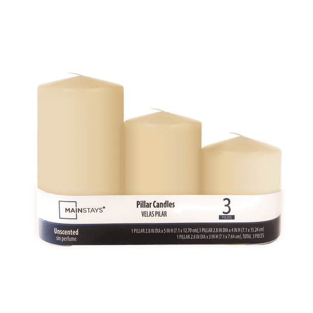 Mainstays Unscented Pillar Candles, Assorted 3pack, Ivory Walmart