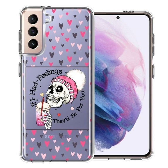 MUNDAZE Samsung Galaxy S22 Pink Dead Valentine Skull Frap Hearts If I had Feelings They'd Be For You Love Double Layer Phone Case Cover