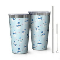 16oz Tumblers Light Blue Christmas Snowman Pattern Stainless Steel Vacuum Insulated Double Wall Travel Tumbler Cups Mug with Lid and Straw,Cleaning Brush for Coffee,Tea