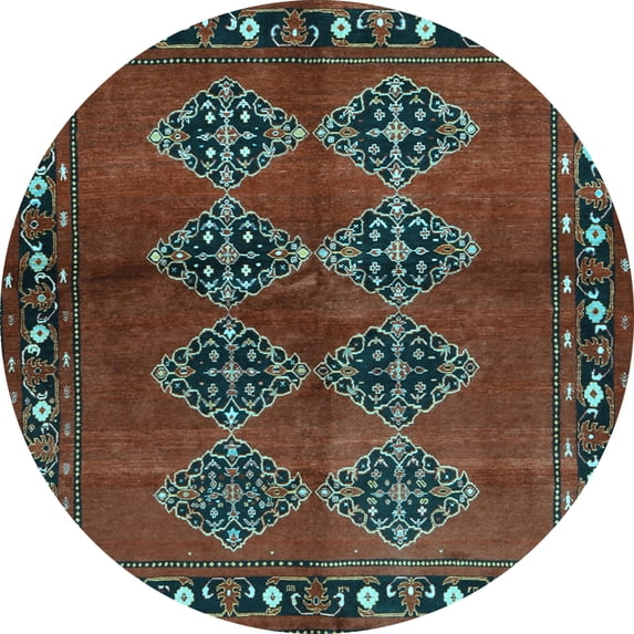 Ahgly Company Indoor Round Abstract Light Blue Contemporary Area Rugs, 3' Round