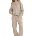 thumbnail image 4 of WTOBBY Women's Casual Hooded Sweatshirt and Wide Leg Pants Tracksuit Set, Comfortable Loose Fit Athletic Wear Two Piece Outfit for Sporty Style,Khaki M, 4 of 5