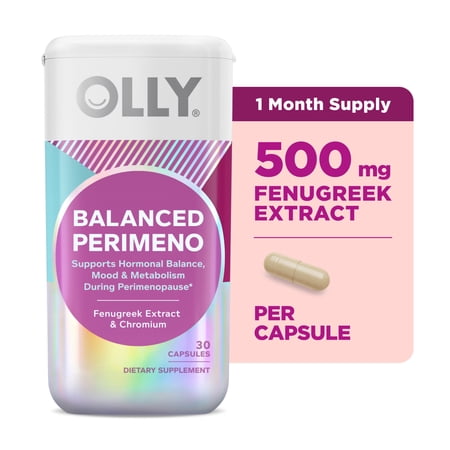 OLLY Balanced Perimeno Capsule Supplements, Fenugreek Extract, Chromium, 30 Ct
