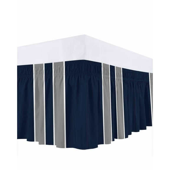 Geometric Stripes Bed Skirt California King Size 16 Inch Drop, Blue Background Wrap Around Dust Ruffle Bedskirts, Wrinkle & Fade Resistant Easy Fit Bedskirt with Adjustable Elastic