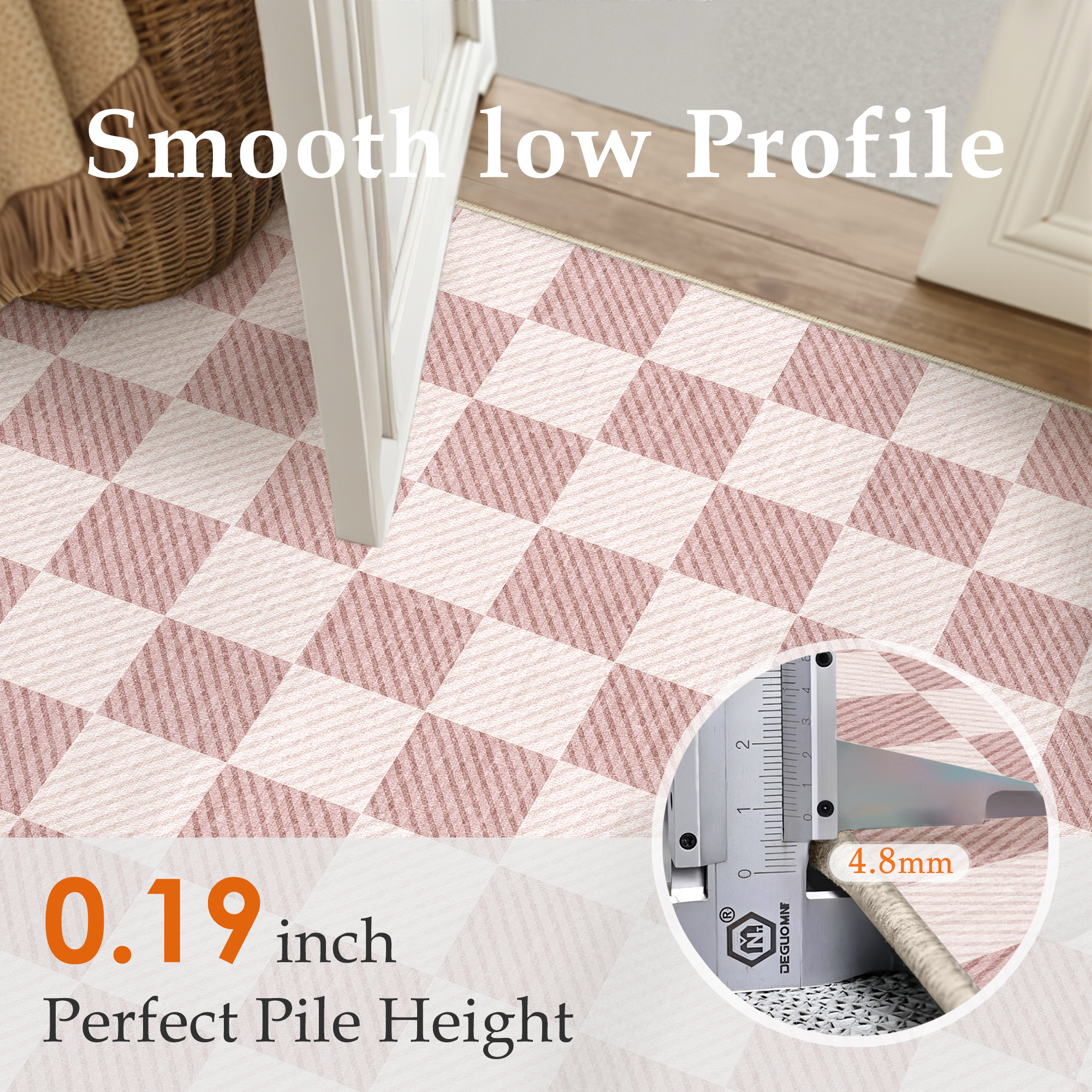 WIPONKEN 6x9 Checkered Area Rug Non-Slip Farmhouse Washable Carpet for Entryway, Bedroom, Living Room, Kitchen, Bathroom Soft Indoor Door Mat