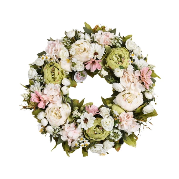 Corona de primavera artificial de 45 cm para puerta principal, ideal para interiores, exteriores, bodas y decoración de paredes.