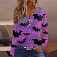 thumbnail image 2 of Camiseta de manga larga de Halloween para mujer: Top informal con estampado festivo de calabaza y murciélago, 2 of 5