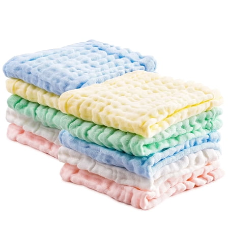 Casewin Baby Muslin Washcloths 10 Pack 6 Layers Natural Muslin Cotton Baby Wipes Newborn Baby Face Towel for Sensitive Skin Baby Registry as Shower Gift Set Extra Soft Breathable 11.8x11.8 inch
