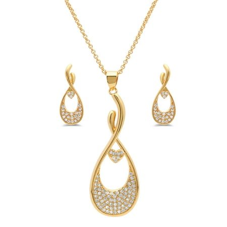 Hmy Jewerly 18k G P Cz Drop Earring And Pendant Set