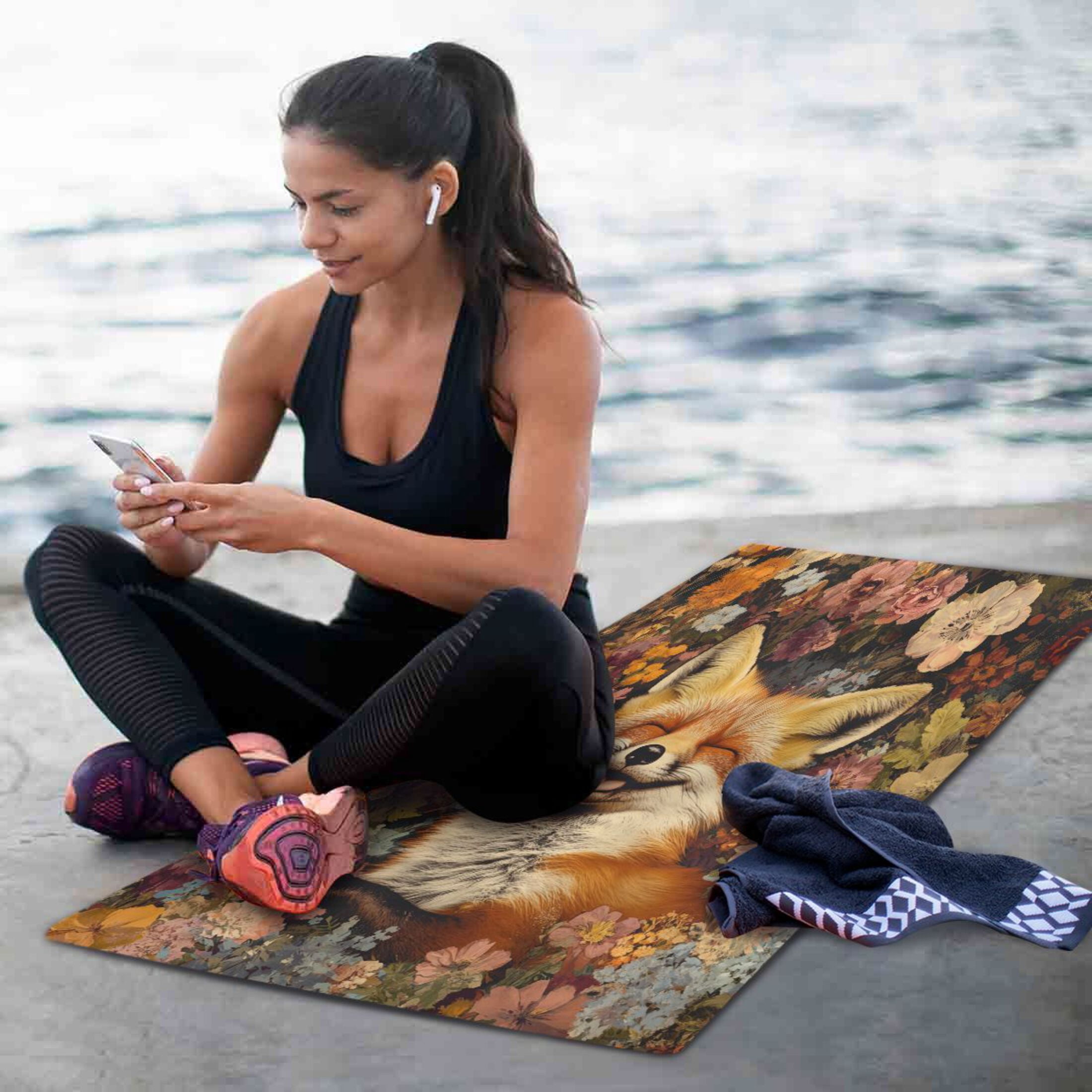 BZSMCE Yoga Mat Women Fox in Flowers Fitness Mat