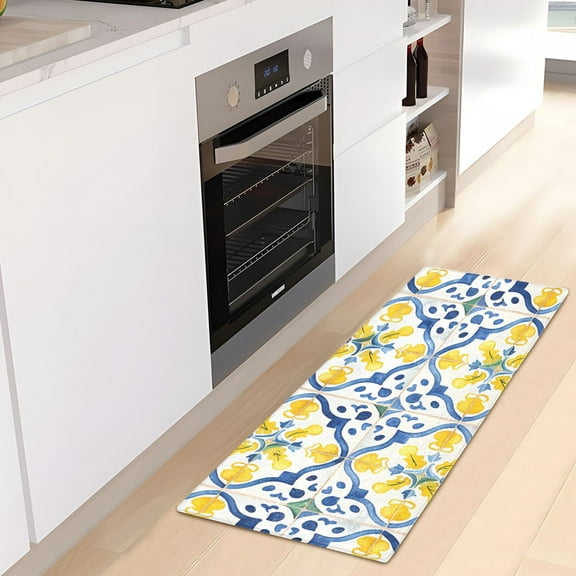 Bohomia Blue and Yellow Luxury Kitchen Rug Non Slip Bathroom Plush Mat Shaggy Bedroom Carpet 39"x20"