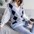 thumbnail image 5 of Women's Plaid Sweater Preppy Long Sleeve V Neck Pullover Tops 90s Preppy England Style Knitwear Sweater Top Sweater Vests for Women Trendy plus Size B Knit Sweater Vests Women Trendy Sleeveless, 5 of 6