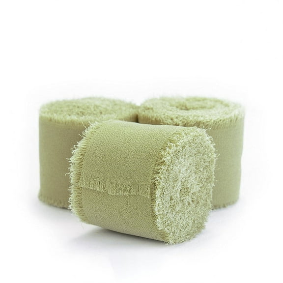 3 pack green Chiffon Ribbon, 4cm x 5m, Chiffon Silk Ribbon with Fringe for Bridal Bouquets Wedding Invitations Floral Arrangements Gift Wrapping Home Decor