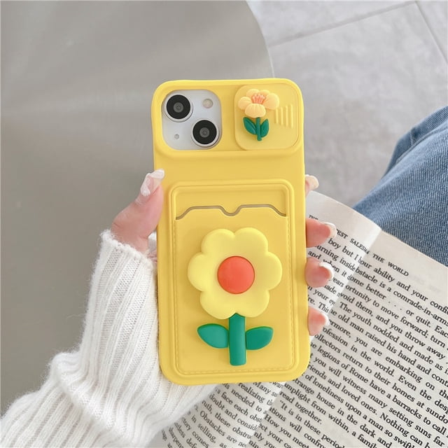 Cute Cartoons 3D Flower Love Heart Liquid Silicone Wallet Card Case For iPhone 14 13 12 11 Pro Max X XR XS 7 8 Plus SE3 Cover xuanjing unisex