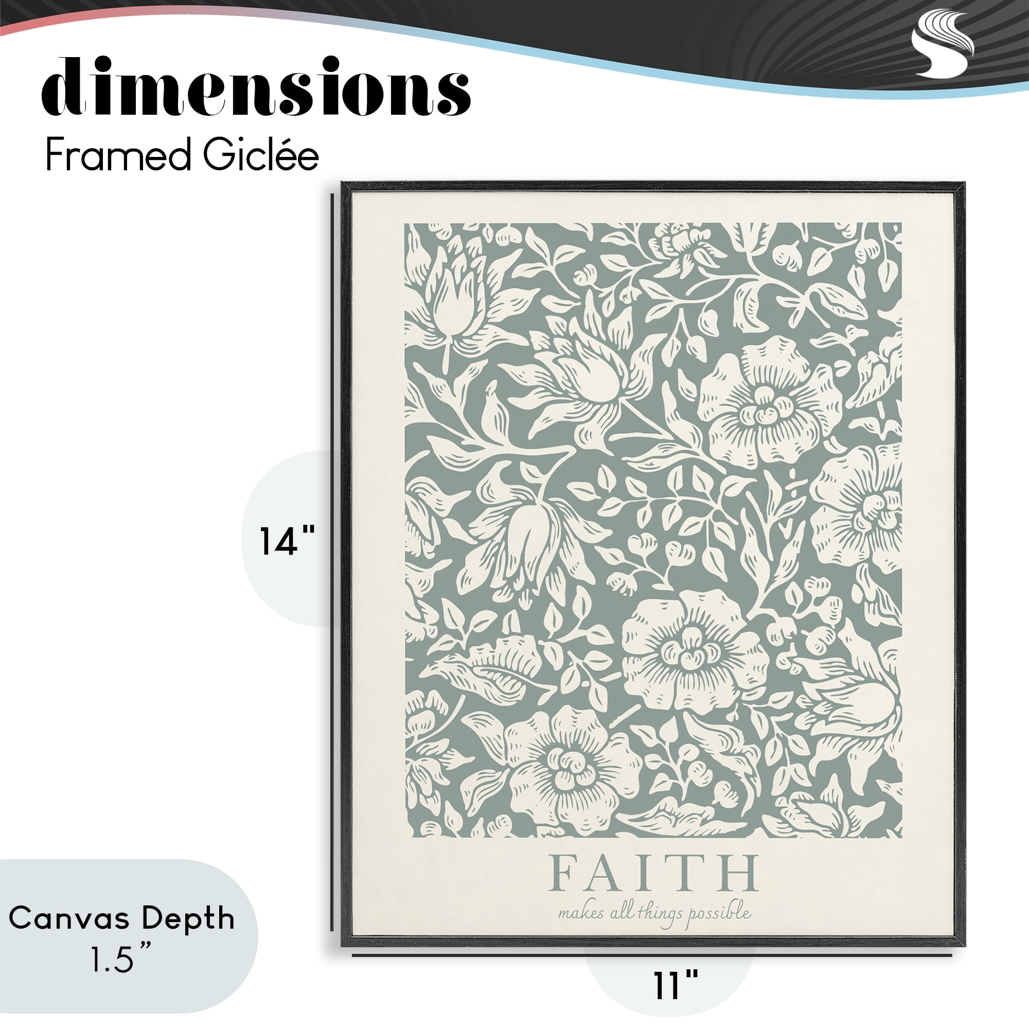 Stupell Industries Faith Quote with Floral Pattern Black Framed Giclee Art, design by Wild Apple Portfolio