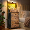 thumbnail image 2 of 6-Drawer Vertical LED Dresser for Bedroom Organization, Rustic Brown Chest with Grid and Display Shelves, Multipurpose for Living Room Closet Dorm, 2 of 6