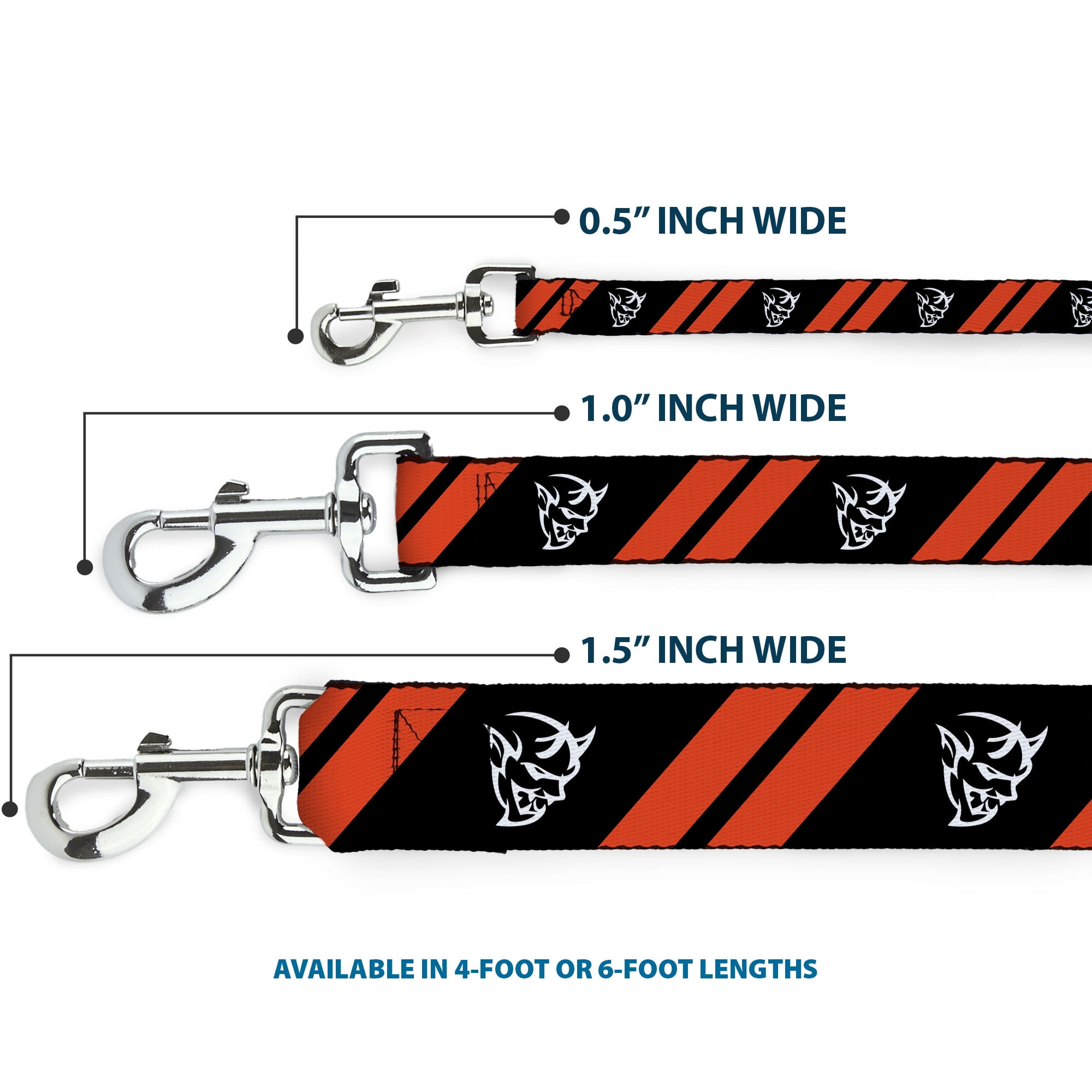 Dodge Pet Leash, Dog Leash, Dodge Stripes Demon Icon Black Red White, 6 Feet Long 1.0 Inch Wide