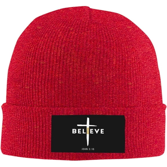 I Believe John 3 16, Christian, Cross Beanie Hat for Women Men Knit Skull Cap Winter Hat Knitted Hat Slouchy Hat Black