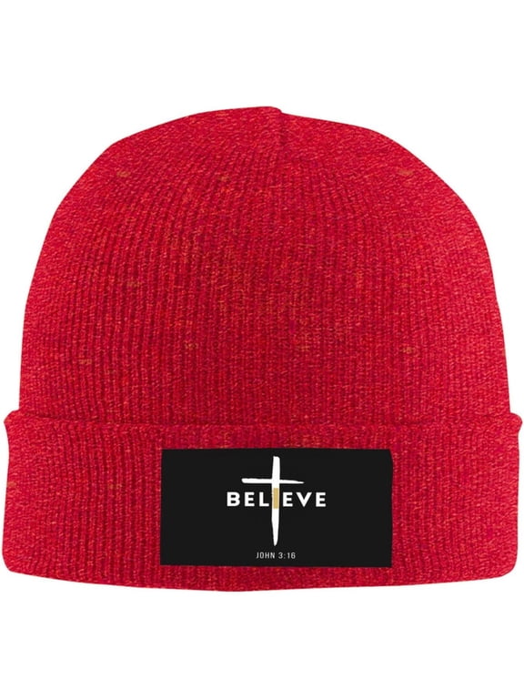 I Believe John 3 16, Christian, Cross Beanie Hat for Women Men Knit Skull Cap Winter Hat Knitted Hat Slouchy Hat Black