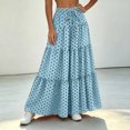 thumbnail image 2 of Women Polka Dot Midi Skirt Large Ruffle Hem Tie Waist A Line Flowy Casual Skirt with Drawstring for Daily Wear Sky Blue S(S), 2 of 7