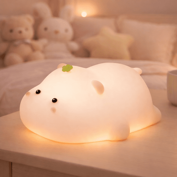 Hippo Silicone Night Light for Kids, BPA-Free Soft Rechargeable LED Nursery Lamp with Tap Control for Baby Room, Bedroom and Toddler Decor