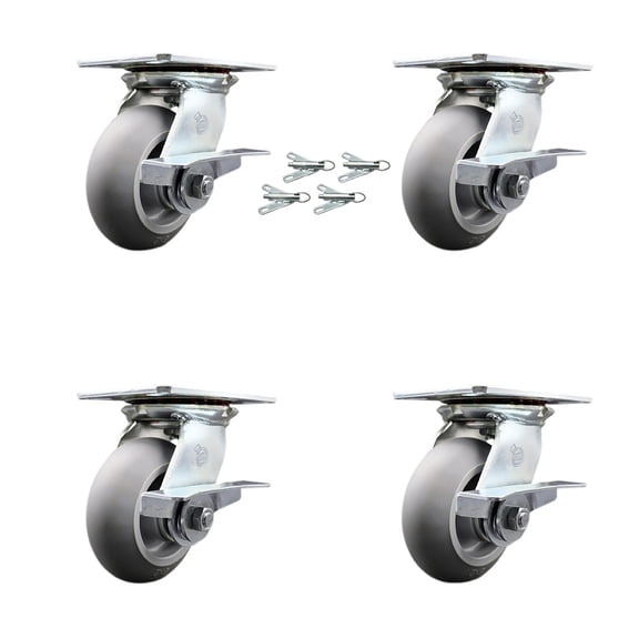 5 Inch Thermoplastic Caster Set with Ball Bearings and Brakes/Swivel Locks SCC
