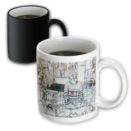 3dRose A Man Blowing Glass in The Waterford Crystal Place in Waterford, Ireland Done in Crayon, Magic Transforming Mug, 11oz