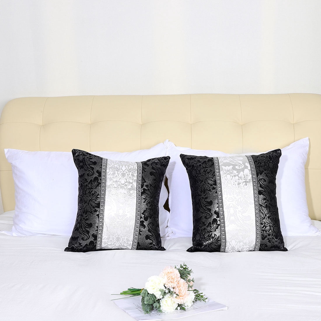 Unique Bargains 2 Pack Striped Decorative Throw Pillow Covers 18" x18" Black & Silver