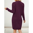 thumbnail image 6 of Women'S V Neck Long Sleeve Above the Knee Relaxed Pullover Fall Sweater Dresses Purple Red M, 6 of 7