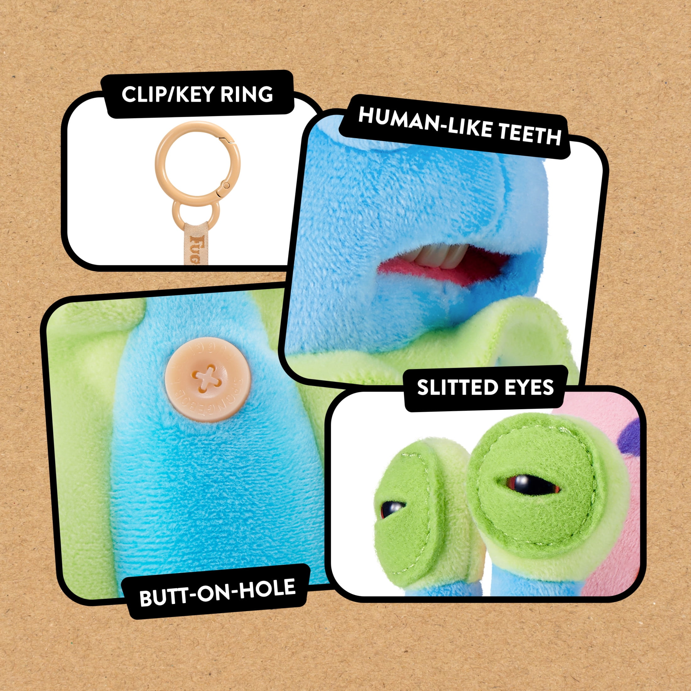 Fuggler SpongeBob Key Rings 5 inch (Gary The Snail), Funny Ugly Monster Plush Keychain by ZURU