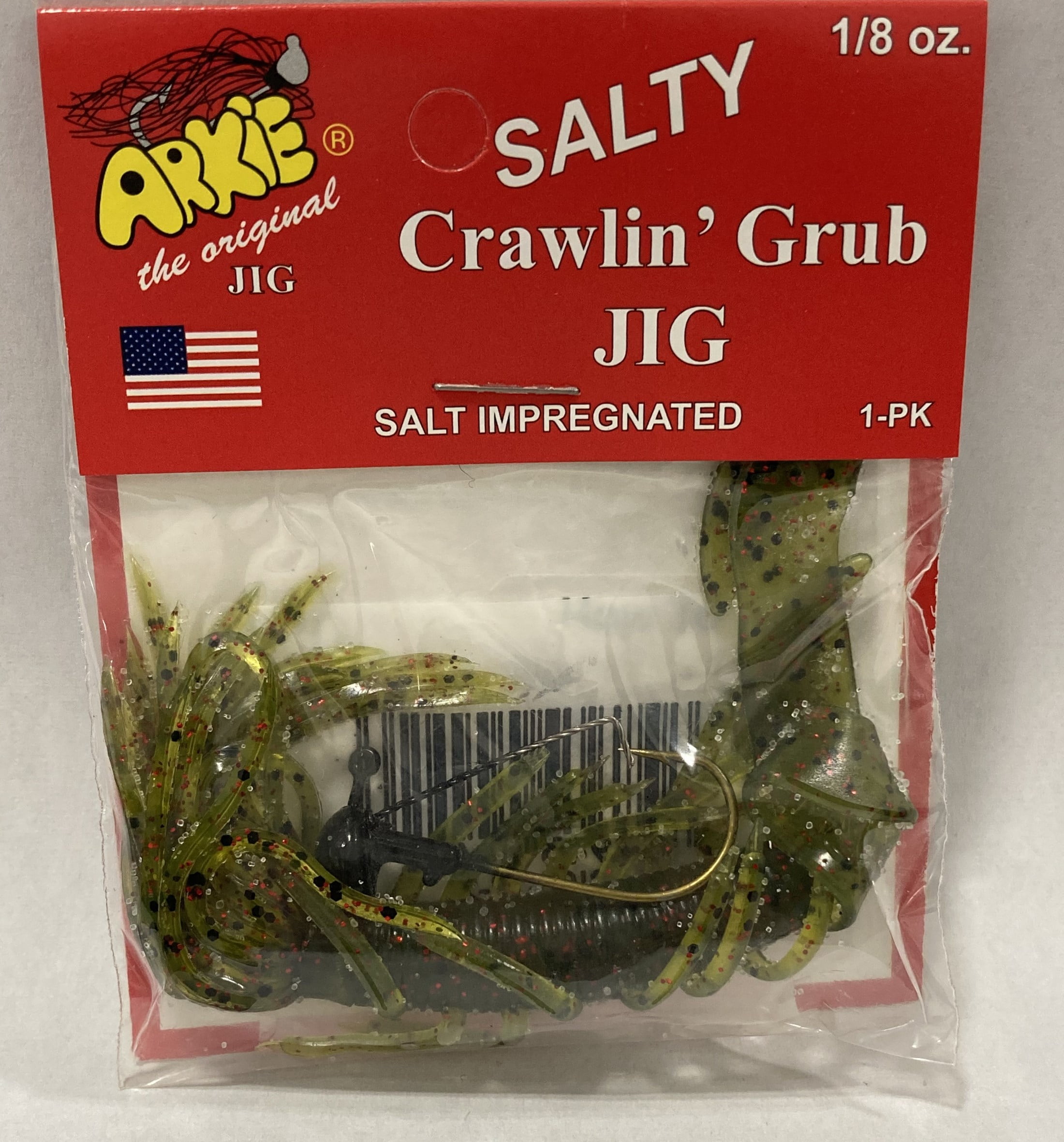 Arkie Lures Salty Crawlin' Grub Plastic Jig, Color Watermelon Black/Red