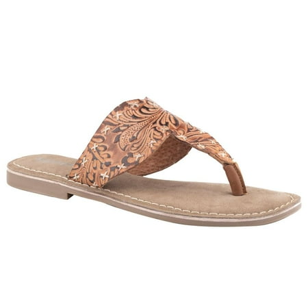 

Roper Womens 09-021-0607-3232 Women s Floral Embossed Leather Sandal 7 M Tan