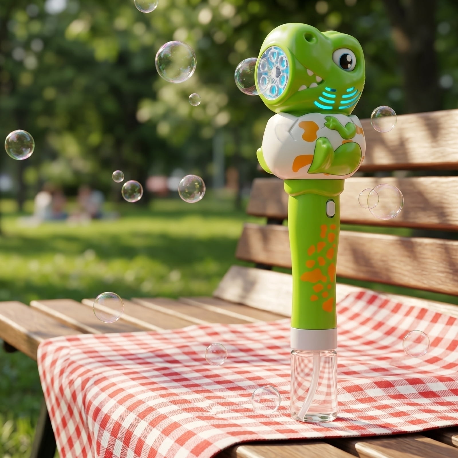 Dinosaur Bubble Blowing Machine, One-Button Automatic Bubble Maker with LED Light and 70ml Bubble Solution, Electric Handheld Bubble Blower for Party Outdoor Activities (Blue)
